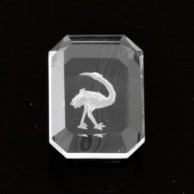 14x10mm Emerald Cut White Quartz Crane Intaglio Carving