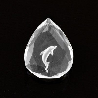 16x12mm Pear Cut White Quartz Dolphin Intaglio Carving