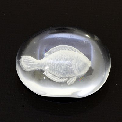 22mm x 18.5mm Oval White Quartz Fish Intaglio Cabochon Carving