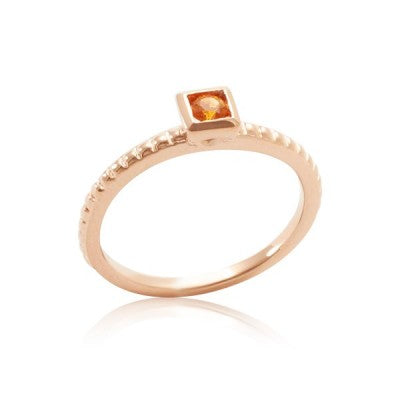 Customizable 3mm Round Gemstone Square Mount Gold Ring