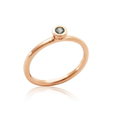 3mm Round Teal Montana Sapphire Bezel Ring in 14kt Rose Gold