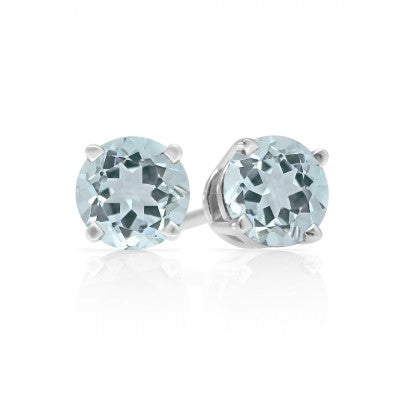 3mm, 4mm or 5mm Round Aquamarine Stud Earrings in Sterling Silver