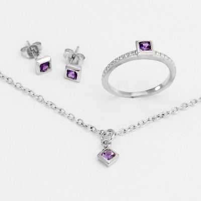 3mm Round Iris Amethyst® February Birthstone Suite in 14kt White Gold