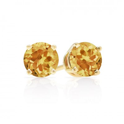 3mm, 4mm or 5mm Round Citrine Stud Earrings in 14kt Gold