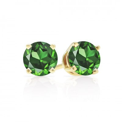 3mm, 4mm or 5mm Round Imperial Diopside Stud Earrings in 14kt Gold