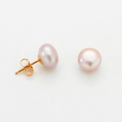 7mm Button Pearl Stud Earrings in 14kt Yellow Gold