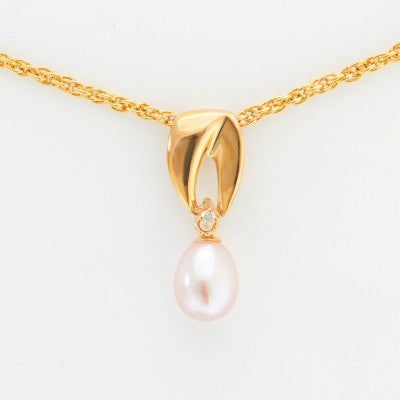 4mm Drop Pearl & Diamond Slide Pendant in 14kt Yellow Gold