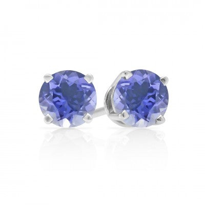 3mm, 4mm or 5mm Round Nightsky Iolite Stud Earrings in Sterling Silver