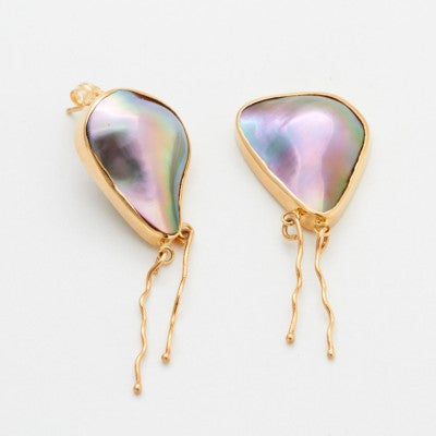 Sea of Cortez Mabe Pearl Jellyfish Post Earrings in 14kt Yellow Gold