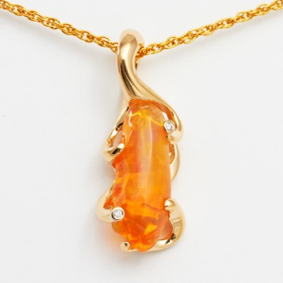 7.63ct Freeform Orange Mexican Fire Opal Pendant in 14kt Yellow Gold Columbia Gem House