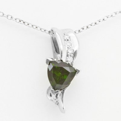9.75mm Trillion Natural Imperial Diopside & Diamond Waterfall Pendant in 14kt White Gold