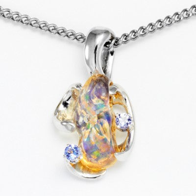 5.48ct Freeform Play of Color Mexican Opal Pendant in 14kt White Gold