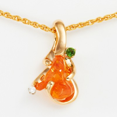 4.31ct Freeform Orange Mexican Fire Opal Pendant in 14kt Yellow