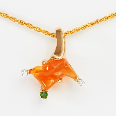 6.56ct Freeform Orange Mexican Fire Opal Pendant in 14kt Yellow Gold