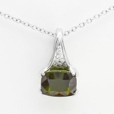 12x9mm Cushion Cut Natural Imperial Diopside & Diamond Slide Pendant in 14kt White Gold