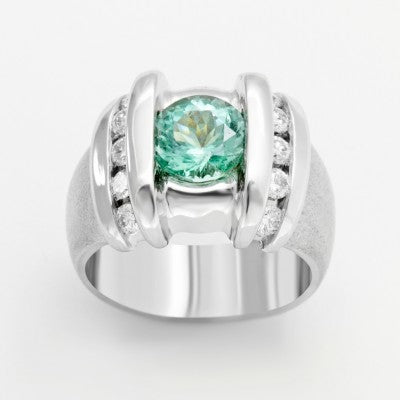 7mm Round Neon Tourmaline & Diamond Channel Set Ring in 14kt White Gold