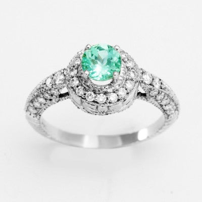 5.5mm Round Neon Tourmaline & Diamond Halo Engagement Ring in 14kt White gold