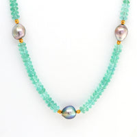 9-10mm Baroque Cortez Pearl® Necklace with Neon Tourmaline Rondelle Beads and 20k yellow gold beads