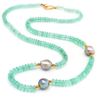 9-10mm Baroque Cortez Pearl® Necklace with Neon Tourmaline Rondelle Beads and 20k yellow gold beads