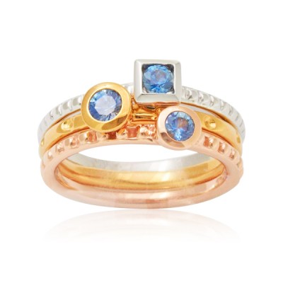 Trio of Blue Montana Sapphire Stacking Rings in 14kt White, Rose & Yellow Gold