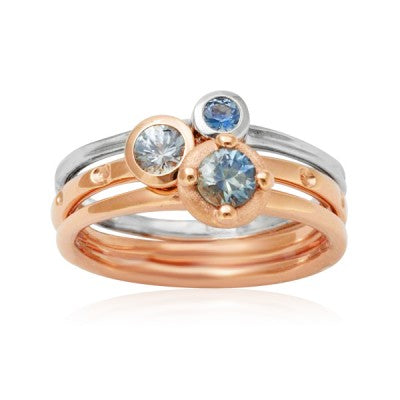 Shades of Blue Montana Sapphire Stacking Rings in 14kt White & Rose Gold