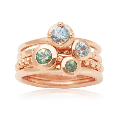 4 Blue & Green Montana Sapphire Stacking Rings in 14kt Rose Gold