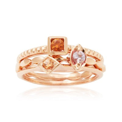 Trio of Orange & Pink Montana Sapphire Stacking Rings in 14kt Rose Gold