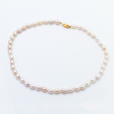 18 Inch 8mm Oval Eggplant Pearl Strand with 14kt Gold Clasp