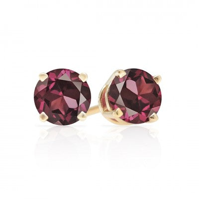 3mm, 4mm or 5mm Round Rhodolite Garnet Stud Earrings in 14kt Gold