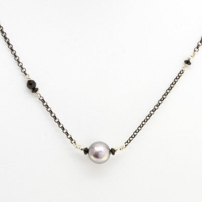 7-8mm Rnd Cortez Pearl Necklace w/Black Spinel
