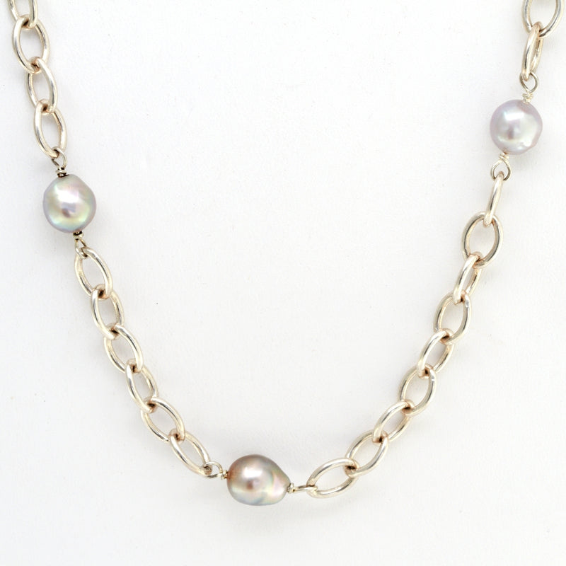 9-10mm Baroque Cortez Pearl® Necklace on a Sterling Silver Cable Chain