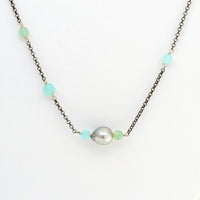 8-9mm Baroque Cortez Pearl® Necklace with Peruvian Opal Beads on a Ruthenium Plated Sterling Silver Chain